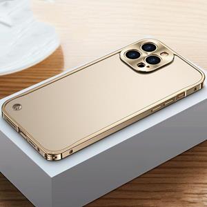 huismerk Metalen frame Frosted Case voor iPhone 13 Pro (Gold)