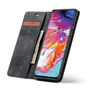 CaseMe-013 multifunctionele retro Frosted horizontale Flip lederen case voor Galaxy A70 met kaartsleuf & houder & rits portemonnee & fotolijst (zwart