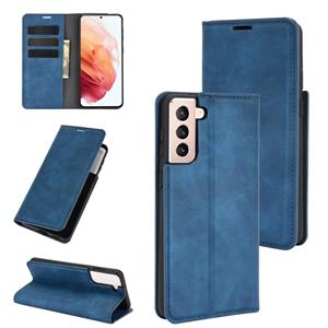 huismerk Voor Samsung Galaxy S21 Plus 5G Retro-skin Business Magnetic Suction Leather Case met Holder & Card Slots & Wallet (Donkerblauw)