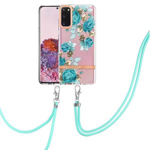 huismerk For Samsung Galaxy S20 5G Flowers Series TPU Phone Case with Lanyard(Blue Rose)