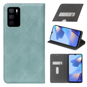 huismerk Voor Oppo A16 Doek Textuur Retro Horizontale Flip PU Lederen Schokbestendig Case met Houder & Card Slot