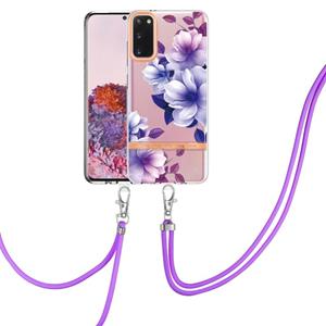 huismerk For Samsung Galaxy S20 5G Flowers Series TPU Phone Case with Lanyard(Purple Begonia)