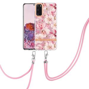 huismerk Voor Samsung Galaxy S20 5G Bloemen Serie TPU Telefoonhoesje met Lanyard (Pink Gardenia)