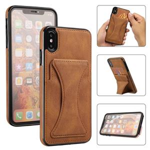 huismerk Ultradunne schokbestendige beschermhoes met houder voor iPhone XS / X (Brown)