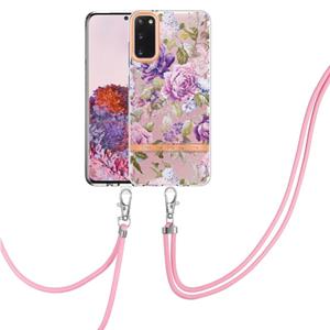 huismerk Voor Samsung Galaxy S20 5G Bloemen Serie TPU Telefoonhoesje met Lanyard (Purple Peony)