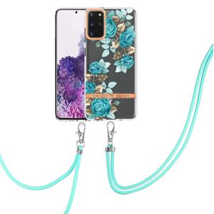 huismerk For Samsung Galaxy S20+ 5G Flowers Series TPU Phone Case with Lanyard(Blue Rose)