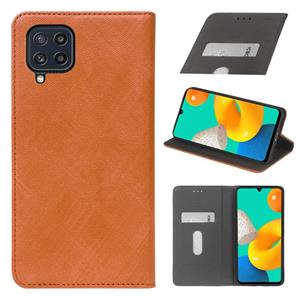 huismerk Voor Samsung Galaxy M32 Doek Textuur Retro Horizontale Flip PU Lederen Schokdichte Case met Houder & Card Slot (Brown)