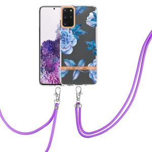 huismerk For Samsung Galaxy S20+ 5G Flowers Series TPU Phone Case with Lanyard(Blue Peony)