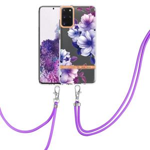 huismerk For Samsung Galaxy S20+ 5G Flowers Series TPU Phone Case with Lanyard(Purple Begonia)