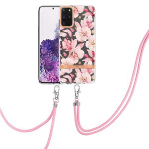 huismerk Voor Samsung Galaxy S20 + 5G Bloemen Serie TPU Telefoonhoesje met Lanyard (Pink Gardenia)