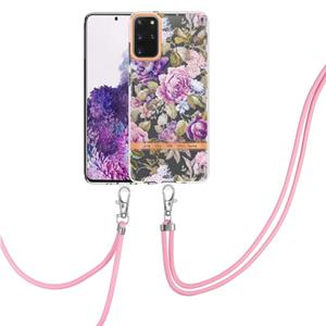 huismerk Voor Samsung Galaxy S20 + 5G Bloemen Serie TPU Telefoonhoesje met Lanyard (Purple Peony)