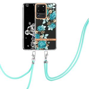 huismerk For Samsung Galaxy S20 Ultra 5G Flowers Series TPU Phone Case with Lanyard(Blue Rose)