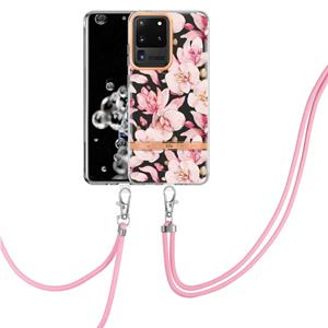 huismerk Voor Samsung Galaxy S20 Ultra 5G Bloemen Serie TPU Telefoonhoesje met Lanyard (Pink Gardenia)