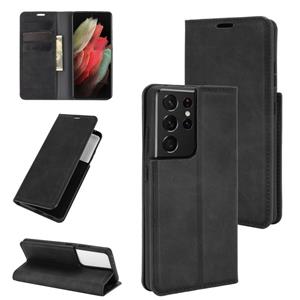 huismerk Voor Samsung Galaxy S21 Ultra 5G Retro-skin Business Magnetic Suction Leather Case met houder & Kaart Slots & Portemonnee (Zwart)