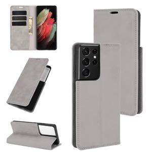 huismerk Voor Samsung Galaxy S21 Ultra 5G Retro-skin Business Magnetic Suction Leather Case met houder & Kaart Slots & Portemonnee (Grijs)