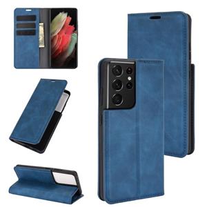 huismerk Voor Samsung Galaxy S21 Ultra 5G Retro-skin Business Magnetic Suction Leather Case met houder & Kaart Slots & Portemonnee (Donkerblauw)