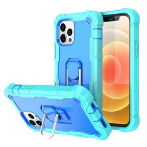 huismerk PC + Rubber 3-lagen schokbestendige beschermhoes met roterende houder voor iPhone 12 Mini (mintgroen + blauw)