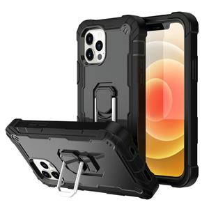 huismerk PC + rubber 3-lagen schokbestendige beschermhoes met roterende houder voor iPhone 12 Mini (zwart)