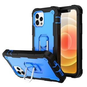 huismerk PC + Rubber 3-lagen schokbestendige beschermhoes met roterende houder voor iPhone 12 Mini (zwart + blauw)