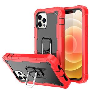 huismerk PC + rubber 3-lagen schokbestendige beschermhoes met roterende houder voor iPhone 12 Mini (rood + zwart)