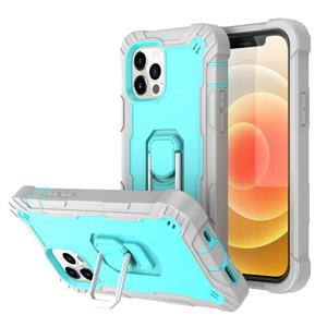 huismerk PC + rubber 3-lagen schokbestendige beschermhoes met roterende houder voor iPhone 12 Mini (grijs wit + mintgroen)