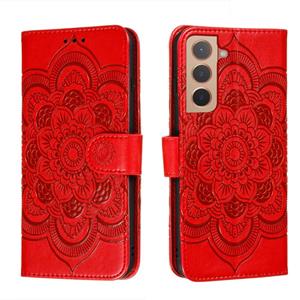 huismerk Voor Samsung Galaxy S22 5G Sun Mandala Embossing Pattern Telefoon Lederen Case met Houder & Card Slots & Wallet & Lanyard