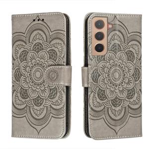 huismerk Voor Samsung Galaxy S22 5G Sun Mandala Embossing Pattern Phone Lederen Case met Houder & Card Slots & Wallet & Lanyard