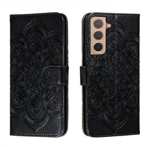 huismerk Voor Samsung Galaxy S22 5G Sun Mandala Embossing Pattern Telefoon Lederen Case met Houder & Card Slots & Wallet & Lanyard (Zwart)