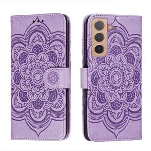 huismerk Voor Samsung Galaxy S22 5G Sun Mandala Embossing Pattern Phone Lederen Case met Houder & Card Slots & Portemonnee & Lanyard (Paars)