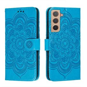 huismerk Voor Samsung Galaxy S22 5G Sun Mandala Embossing Pattern Phone Lederen Case met Houder & Card Slots & Wallet & Lanyard