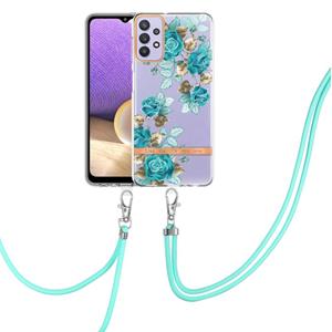 huismerk For Samsung Galaxy A32 5G Flowers Series TPU Phone Case with Lanyard(Blue Rose)