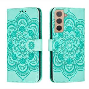 huismerk Voor Samsung Galaxy S22 5G Sun Mandala Embossing Patroon Telefoon Lederen Case met Houder & Card Slots & Wallet & Lanyard