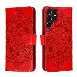 huismerk Voor Samsung Galaxy S22 Ultra 5G Sun Mandala Embossing Pattern Telefoon Lederen Case met Houder & Card Slots & Wallet & Lanyard