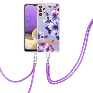 huismerk For Samsung Galaxy A32 5G Flowers Series TPU Phone Case with Lanyard(Purple Begonia)