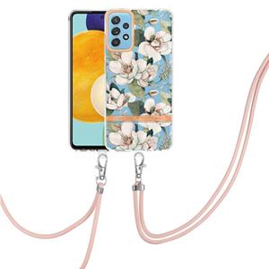 huismerk Voor Samsung Galaxy A52 5G / 4G Bloemen Serie TPU Telefoonhoesje met Lanyard (Green Gardenia)