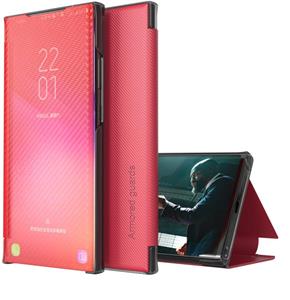 huismerk Voor Xiaomi Redmi Note 10 4G Koolstofvezel Textuur Bekijk Tijd Horizontale Flip Leren Case met Houder & Touch Call Display ID