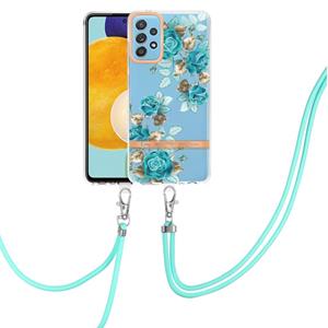 huismerk Voor Samsung Galaxy A52 5G / 4G Bloemen Serie TPU Telefoonhoesje met Lanyard (Blue Rose)