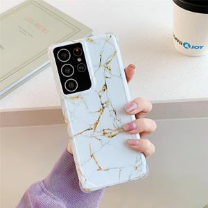 huismerk Voor Samsung Galaxy S21 Ultra 5G Four Corners Anti-Shattering Flow Gold Marble IMD Phone Back Cover Case (Aille色LD2)