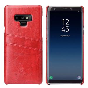 huismerk Fierre Shann retro olie Wax textuur PU lederen draagtas voor Galaxy Note9 met kaartsleuven (rood)