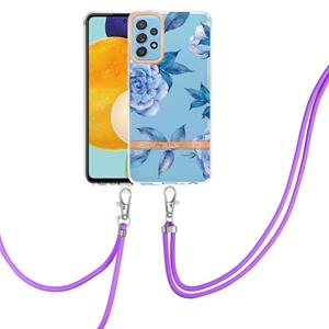 huismerk Voor Samsung Galaxy A52 5G / 4G Bloemen Serie TPU Telefoonhoesje met Lanyard (Blue Peony)