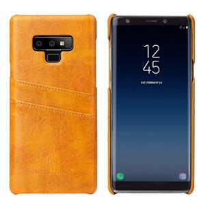 huismerk Fierre Shann retro olie Wax textuur PU lederen draagtas voor Galaxy Note9 met kaartsleuven (geel)