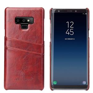 huismerk Fierre Shann retro olie Wax textuur PU lederen draagtas voor Galaxy Note9 met kaartsleuven (bruin)