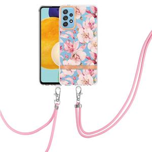 huismerk Voor Samsung Galaxy A52 5G / 4G Bloemen Serie TPU Telefoonhoesje met Lanyard (Pink Gardenia)