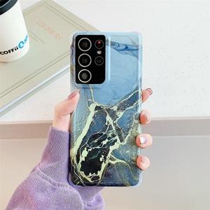 huismerk Voor Samsung Galaxy S21 Plus 5G Four Corners Anti-Shattering Flow Gold Marble IMD Phone Back Cover Case (Zwart LD1)