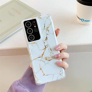 huismerk Voor Samsung Galaxy S21 Plus 5G Four Corners Anti-Shattering Flow Gold Marble IMD Phone Back Cover Case (Geadverteerd色LD2)