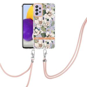 huismerk Voor Samsung Galaxy A72 5G / 4G Bloemen Serie TPU Telefoonhoesje met Lanyard (Green Gardenia)