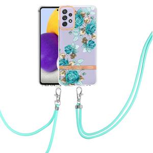 huismerk Voor Samsung Galaxy A72 5G / 4G Bloemen Serie TPU Telefoonhoesje met Lanyard (Blue Rose)