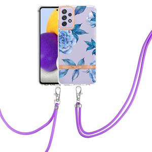 huismerk Voor Samsung Galaxy A72 5G / 4G Bloemen Serie TPU Telefoonhoesje met Lanyard (Blue Peony)