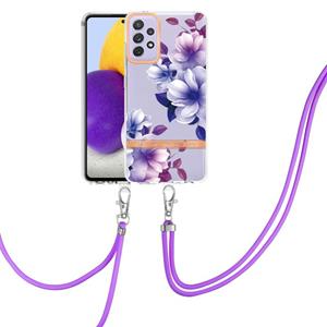 huismerk Voor Samsung Galaxy A72 5G / 4G Bloemen Serie TPU Telefoonhoesje met Lanyard (Purple Begonia)