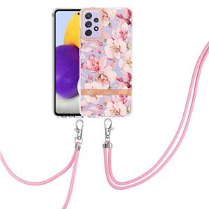 huismerk Voor Samsung Galaxy A72 5G / 4G Bloemen Serie TPU Telefoonhoesje met Lanyard (Pink Gardenia)